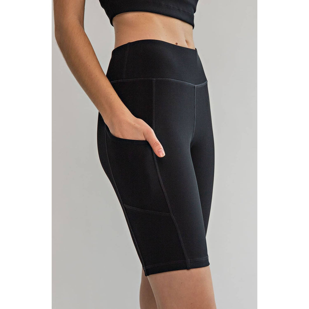 NYLON RIB BIKER PANTS WITH SIDE POCKETS
