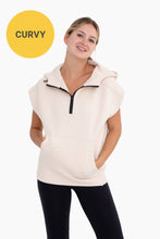 Load image into Gallery viewer, CURVY 3/4 Zip Cap Sleeve Hooded Top
