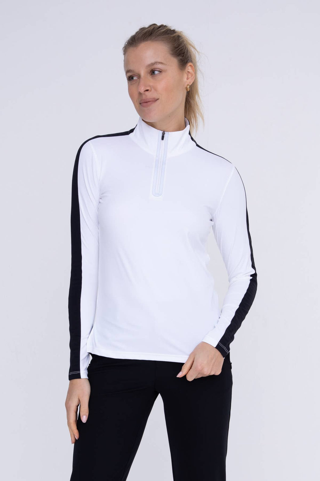 Jacquard Stripe Mock Neck Top