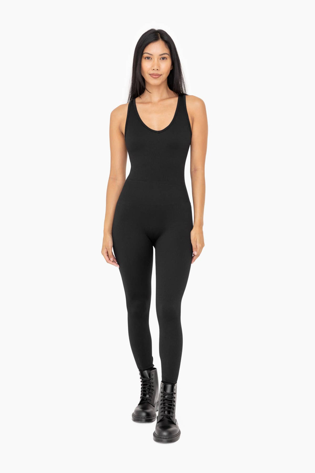 Ribbed Seamless V-Neck Catsuit