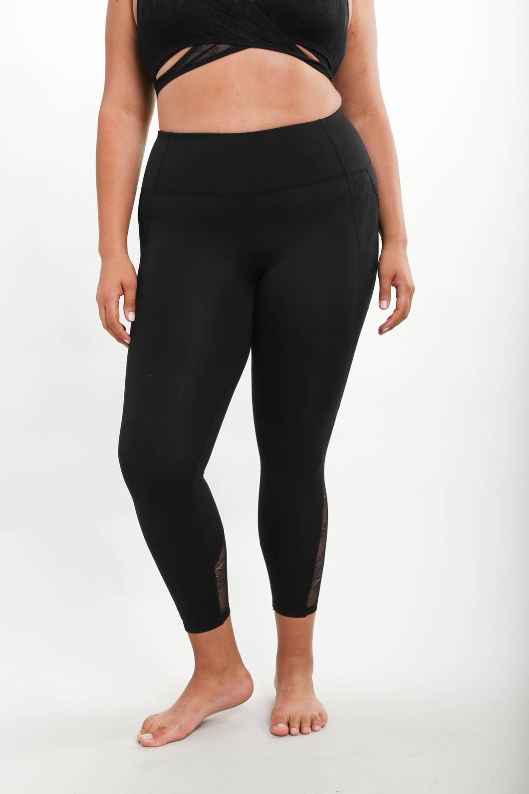 CURVY Floral Lace Mesh Splice Highwaist Leggings