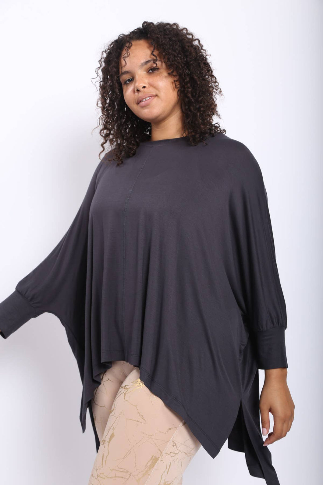 CURVY Hi-lo Cape Shirt with 3/4 Sleeves