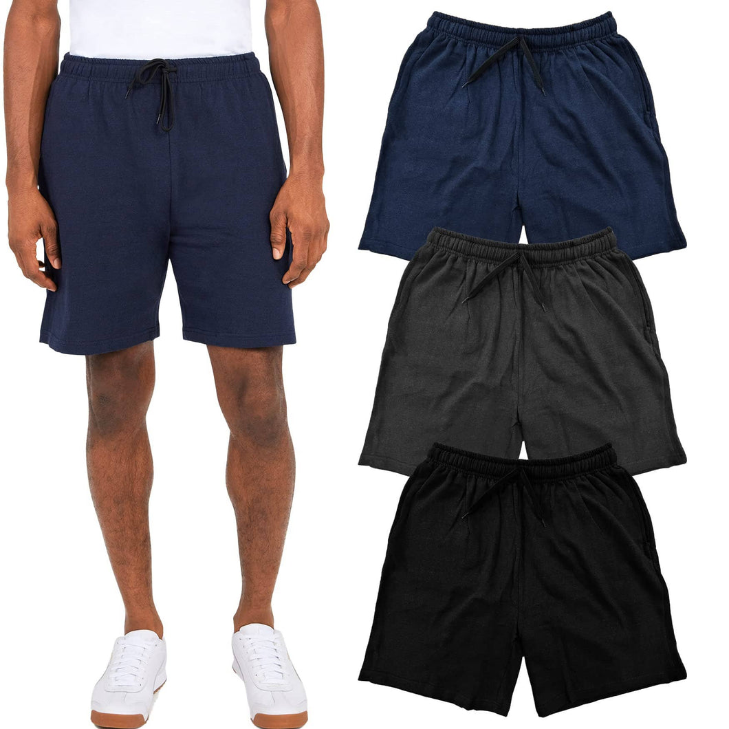 Men's Long Cotton Fleece Drawstring Shorts-3 pack
