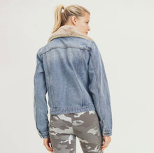 Load image into Gallery viewer, Faded Denim Jacket with Faux Collar

