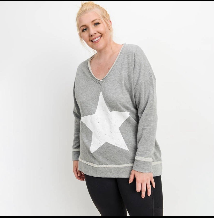 Bodacious Antiqued Star V-Neck Sweatshirt